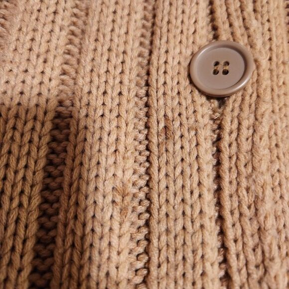 VTG Y2k Forever 21 tan knit ribbed hoodie button down bell sleeve sweater jacket - Picture 4 of 6